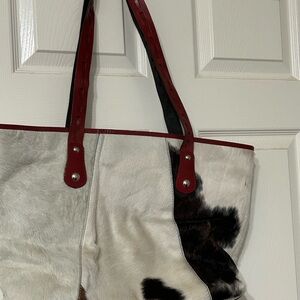 Maurizio Taiuti Cowhide Tote Bag with Red Accents